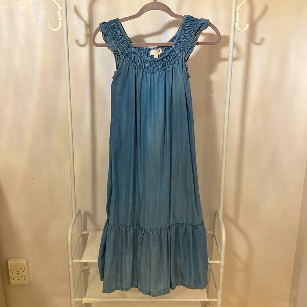 Loft XXSP Women’s Blue Dress Petite Ruffle Neckline w/ Rope Bow